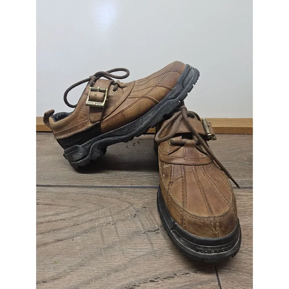 VTG Polo Sport Ralph Lauren Mens 7B Duck Rain Snow Buckle Leather Shoes 1990 Y2K